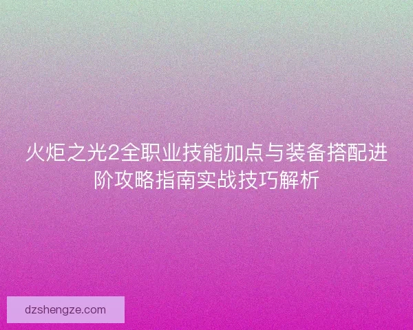 火炬之光2全职业技能加点与装备搭配进阶攻略指南实战技巧解析